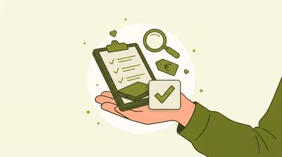 Illustration: Eine Hand trägt ein Klemmbrett mit abgehakter Liste und einer Festplatte, daneben Lupe und Preisschild – Ablauf und Kosten der Datenrettung